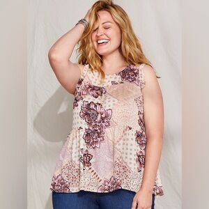 Maurices Floral Sleeveless Blouse - Pink and Cream